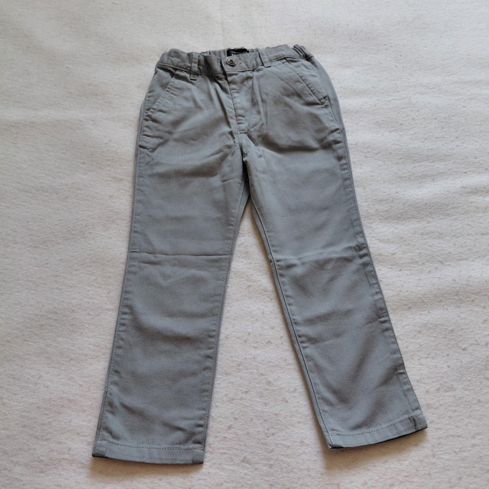 The Childrens Place Boys Gray Chino Pants 4T Elastic Waist Casual Toddler School